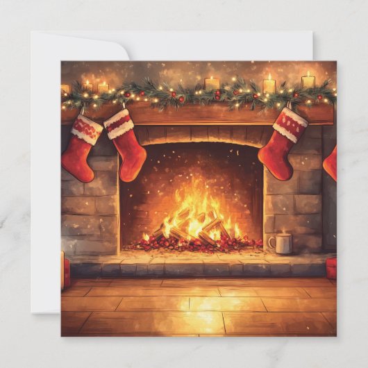 Cartes Pour Fêtes Annuelles Cheminée cosy avec bas suspendus (Devant)