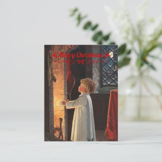 Cartes Pour Fêtes Annuelles Cheminée de Noël, bas et un enfant (Debout devant)