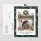 Cartes Pour Fêtes Annuelles Cheminée de Noël Feu de neige vert (Devant / Derrière)