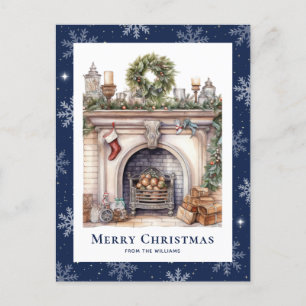 Cartes Pour Fêtes Annuelles Cheminée de Noël Fléau de neige bleu