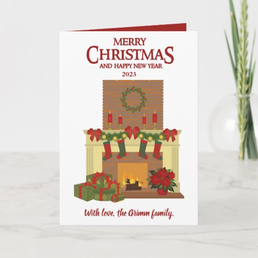 Cartes Pour Fêtes Annuelles Cheminée de Noël Red White one photo (Devant)