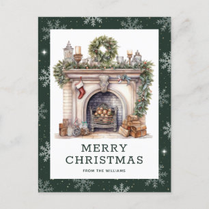Cartes Pour Fêtes Annuelles Cheminée de Noël Wreath Garland Snowflake Green