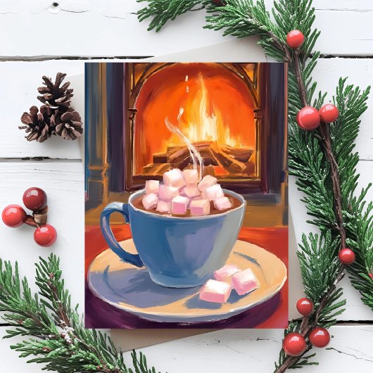Cartes Pour Fêtes Annuelles Cheminée d'hiver au cacao chaud