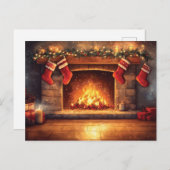Cartes Pour Fêtes Annuelles Cheminée douillette avec jarretelles (Devant / Derrière)