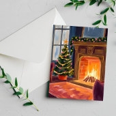 Cartes Pour Fêtes Annuelles Cheminée du matin de Noël