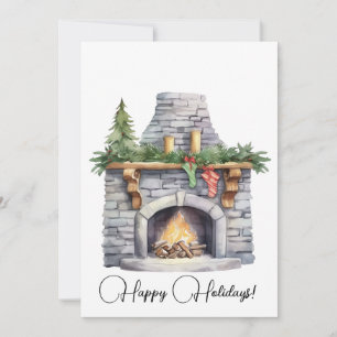 Cartes Pour Fêtes Annuelles Cheminée en pierre et Stockage de Noël Aquarelle