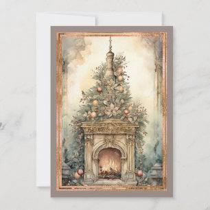 Cartes Pour Fêtes Annuelles Cheminée intérieure victorienne Arbre de Noël