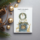 Cartes Pour Fêtes Annuelles Cheminée Noël Plat Or Élégant