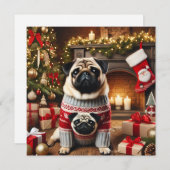 Cartes Pour Fêtes Annuelles Cheminée Norman T Pug (Devant / Derrière)