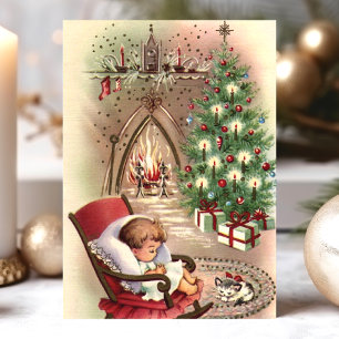 Cartes Pour Fêtes Annuelles Cheminée pour bébé dormant Noël Kitten
