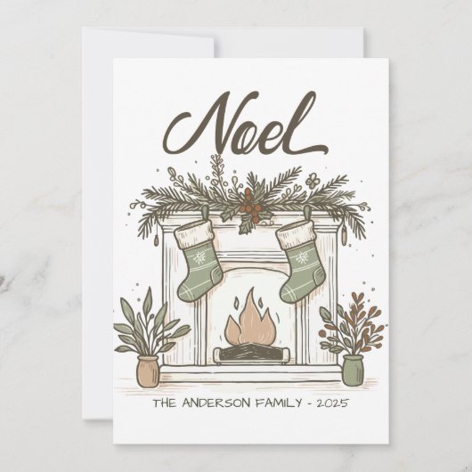 Cartes Pour Fêtes Annuelles Cheminée rustique tirée à la main Noel Noël (Devant)