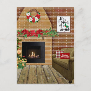 Cartes Pour Fêtes Annuelles Cheminée Tout est calme Tout est lumineux Noël