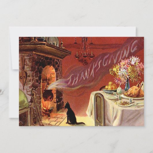 Cartes Pour Fêtes Annuelles Cheminée Turquie de chat noir de dîner de (Devant)