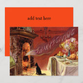 Cartes Pour Fêtes Annuelles Cheminée Turquie de chat noir de dîner de (Devant / Derrière)