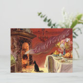 Cartes Pour Fêtes Annuelles Cheminée Turquie de chat noir de dîner de (Debout devant)