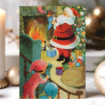 Cartes Pour Fêtes Annuelles Cheminée vintage Santa Claus Enfants Sur Escaliers<br><div class="desc">Cheminée vintage Santa Claus Enfants Sur Escaliers Carte de vacances. Ce design est composé du Père Noël debout au coin de la cheminée tandis que deux enfants regardent depuis les escaliers. Quelle belle scène de vacances rétro. Personnalisez ce design personnalisé avec votre propre salutation intérieure.</div>