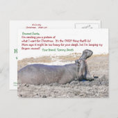 CARTES POUR FÊTES ANNUELLES CHER PÈRE NOËL/CE QUE JE VEUX POUR NOËL/HIPPOTAMUS (Devant / Derrière)