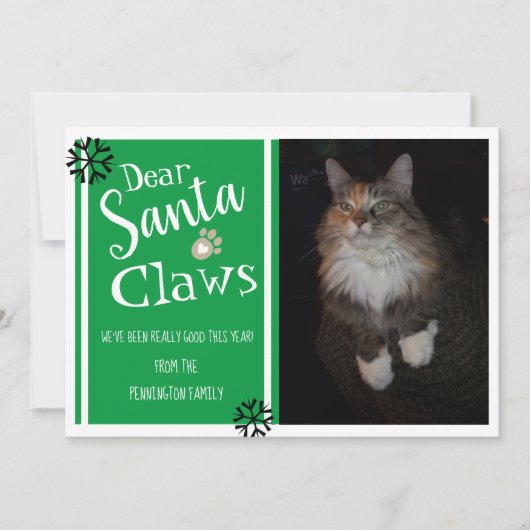 Cartes Pour Fêtes Annuelles Cher Père Noël Claws Fun Cat Photo (Devant)