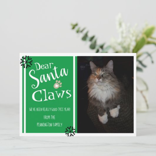 Cartes Pour Fêtes Annuelles Cher Père Noël Claws Fun Cat Photo (Debout devant)