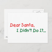 Cartes Pour Fêtes Annuelles Cher Père Noël, je ne l'ai pas fait - Lettre amusa (Devant / Derrière)