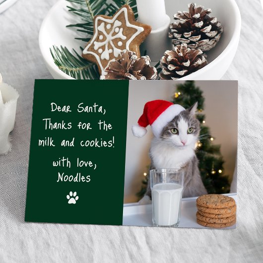 Cartes Pour Fêtes Annuelles Cher Père Noël Lait et cookies Green Pet Photo Drô
