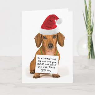 Cartes Pour Fêtes Annuelles Cher Père Noël Paws mignon Dachshund Noël