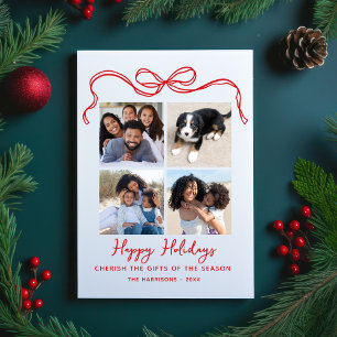 Cartes Pour Fêtes Annuelles Cherish The Gifts, Bow, 4 Photo Collage Happy