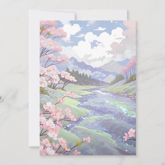 Cartes Pour Fêtes Annuelles Cherry Blossoms Pastel Aquarelle Paysage (Devant)