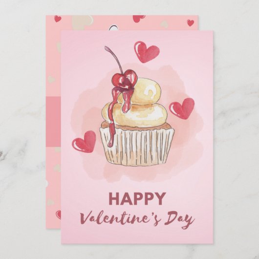 Cartes Pour Fêtes Annuelles Cherry Cupcake Pastel Valentine's Day Card (Devant / Derrière)