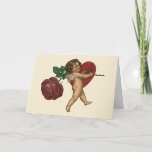 Cartes Pour Fêtes Annuelles Cherub de la Saint-Valentin vintage et Rose victor