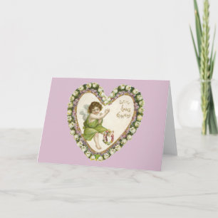 Cartes Pour Fêtes Annuelles Cherub vintage dans Floral Heart Card