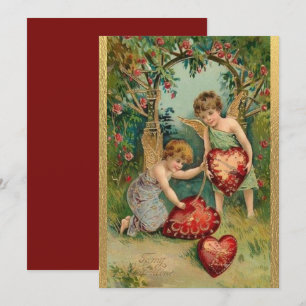 Cartes Pour Fêtes Annuelles Chérubins de la Saint-Valentin vintage Cœur Or