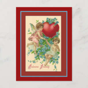 Cartes Pour Fêtes Annuelles Cherubs et Coeurs Vintage Valentine Salutations
