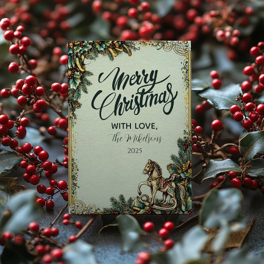 Cartes Pour Fêtes Annuelles Cheval à bascule nostalgique d'hiver