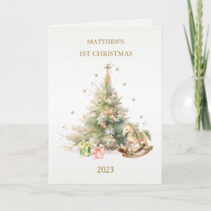 Cartes Pour Fêtes Annuelles Cheval à Bascule Pin Bébé 1er Noël