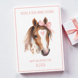 Cartes Pour Fêtes Annuelles Cheval à l'aquarelle Ruban Rose Enfants Mignons Sa
