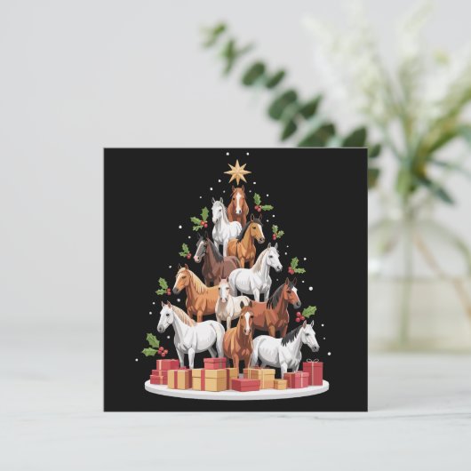 Cartes Pour Fêtes Annuelles Cheval Arbre Noël Chevaux Noël Cadeaux Noël (Debout devant)