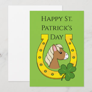 Cartes Pour Fêtes Annuelles Cheval au Fer à Cheval Doré, Trèfle Personnalise