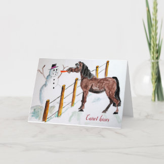 Cartes Pour Fêtes Annuelles cheval avec bonhomme de neige
