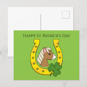 Cartes Pour Fêtes Annuelles Cheval avec Chaussure à Cheval d'Or, Shamrock Pe