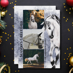 Cartes Pour Fêtes Annuelles Cheval Blanc 3 Bonnes Fêtes PHOTO Noël