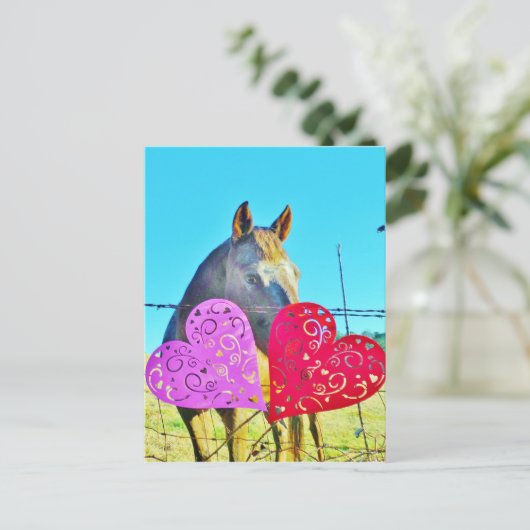 Cartes Pour Fêtes Annuelles Cheval blanc et Brown Valentine Coeurs (Debout devant)