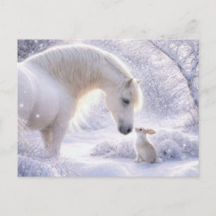 Cartes Pour Fêtes Annuelles Cheval blanc et Noël neige lapin
