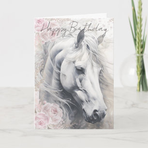 Cartes Pour Fêtes Annuelles Cheval Blanc Floral Élégant