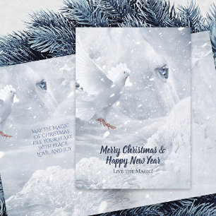 Cartes Pour Fêtes Annuelles Cheval Blanc & La Colombe sur Glace, Noël Conte de