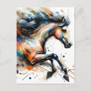 Cartes Pour Fêtes Annuelles Cheval courant à l'aquarelle abstraite