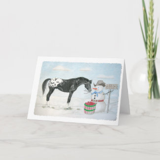 Cartes Pour Fêtes Annuelles Cheval d'Appaloosa avec le bonhomme de neige,