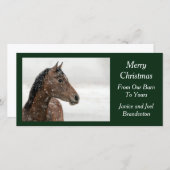 Cartes Pour Fêtes Annuelles Cheval de baie en neige douce (Devant / Derrière)