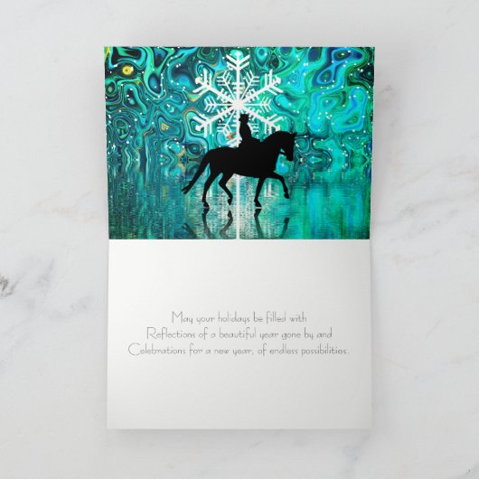 Cartes Pour Fêtes Annuelles Cheval de dressage Flocons de neige Réflexions Noë (Intérieur)