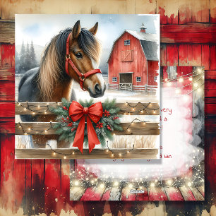 Cartes Pour Fêtes Annuelles Cheval de fête et grange rustique rouge Noël